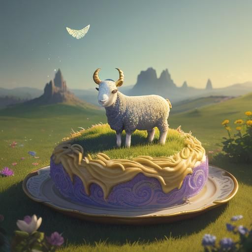 Pasta Lamb in Lush Meadow: Digital Matte Painting