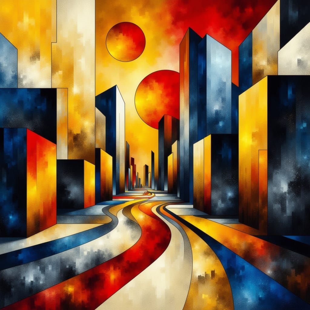 Vibrant Geometric Cityscape Abstract Composition