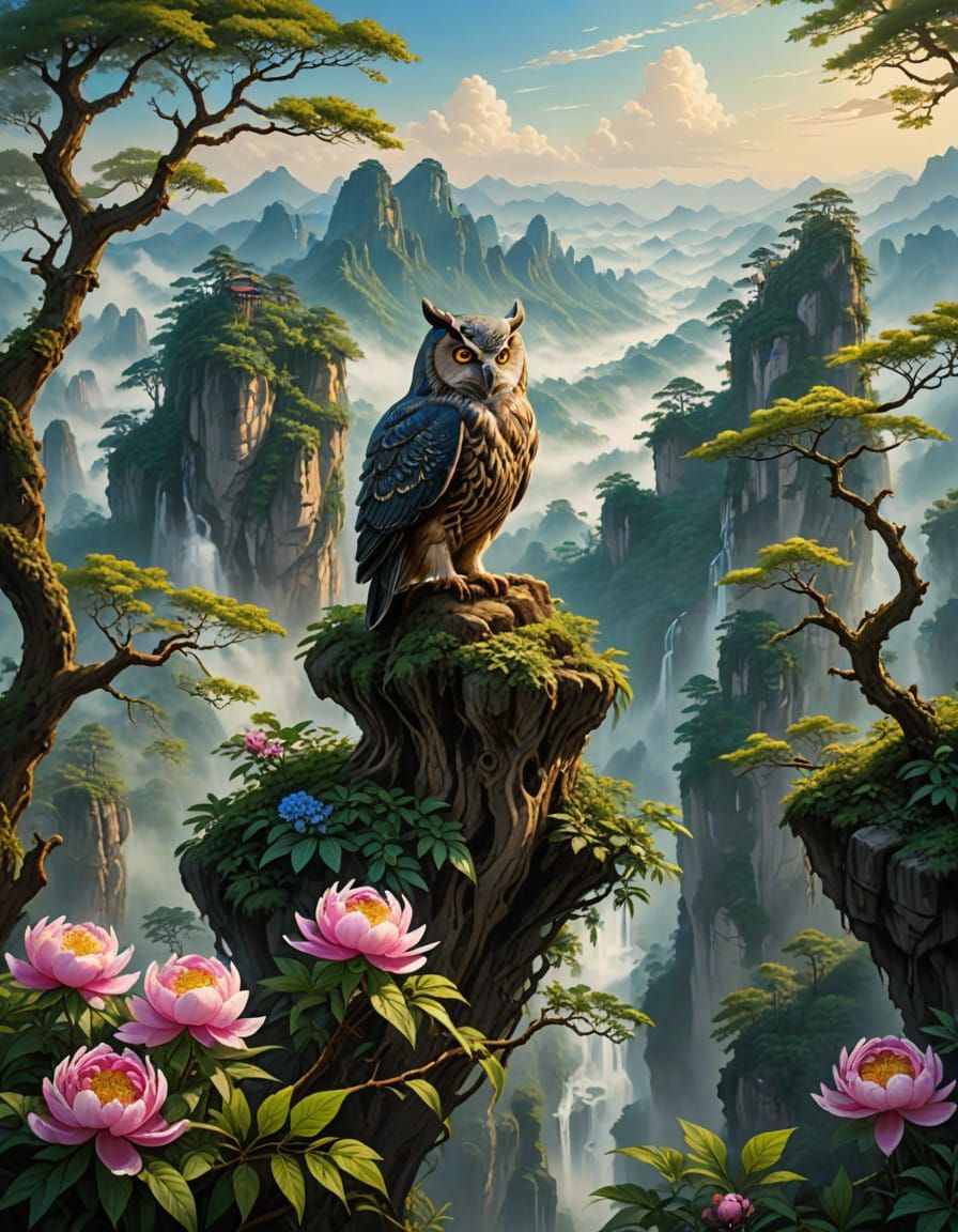 Whimsical Fantasy Owl in Tianzi Mountains
