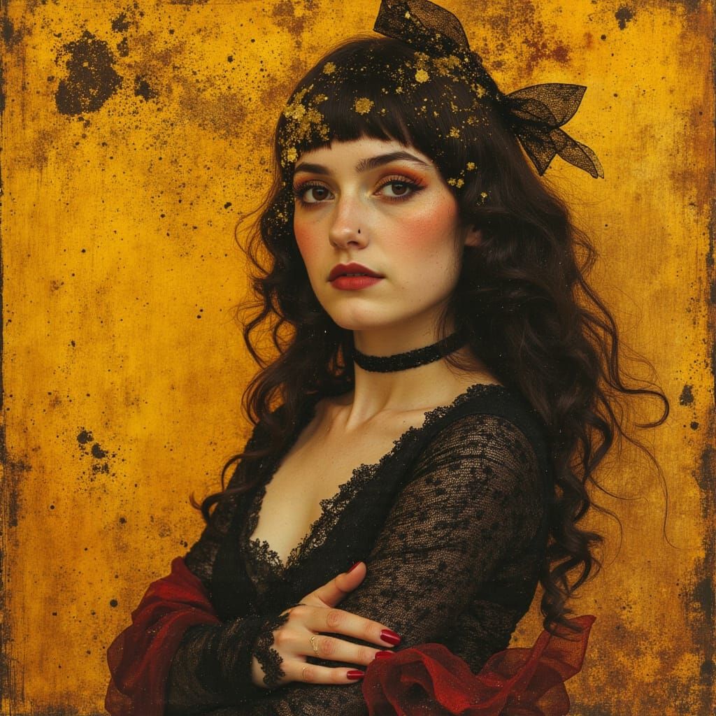 Burlesque Acrobat in Liquid Gold, Digital Art