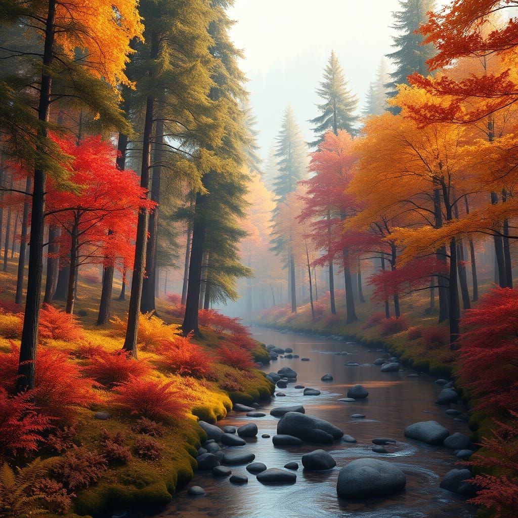 Autumn Forest Scene in Vibrant Colors
