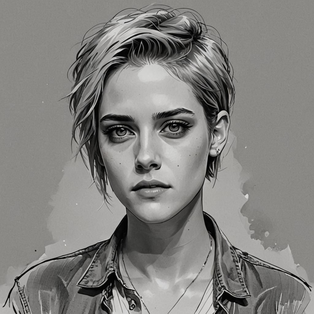 Detailed Ink Sketch of a Blonde Woman