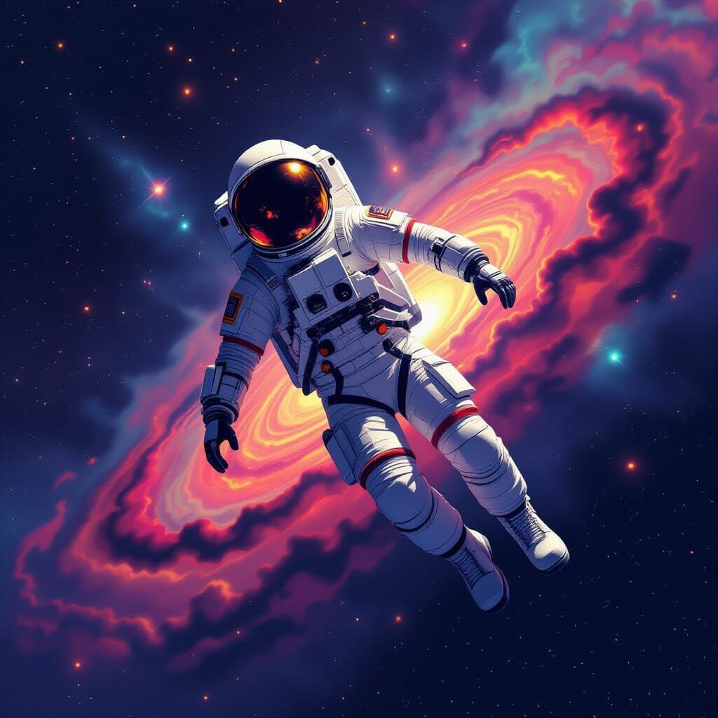 Astronaut Drifting Through Space in Pop Art Style