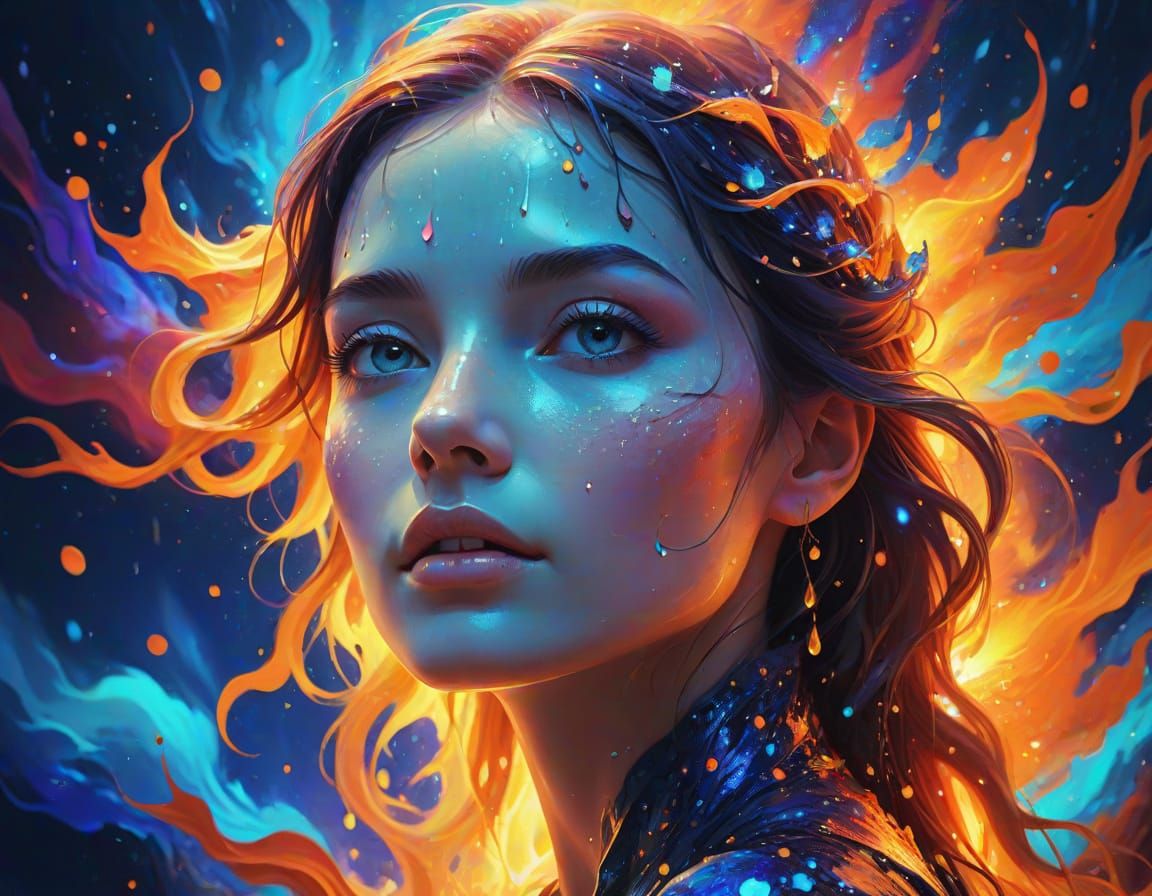 Surreal Cosmic Goddess in Vibrant, Dreamlike Digital Art