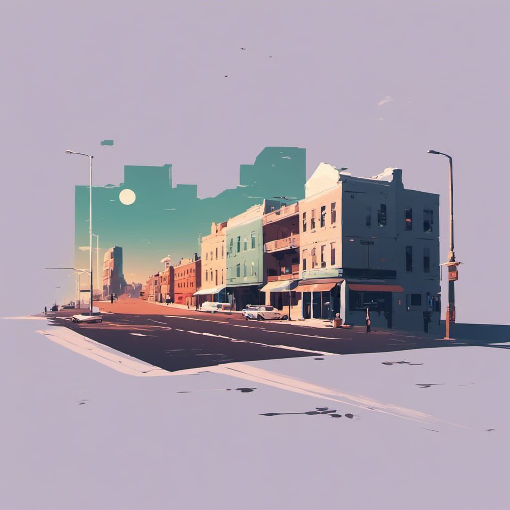 Surreal Cityscape Vector Art: Minimalist Illustration