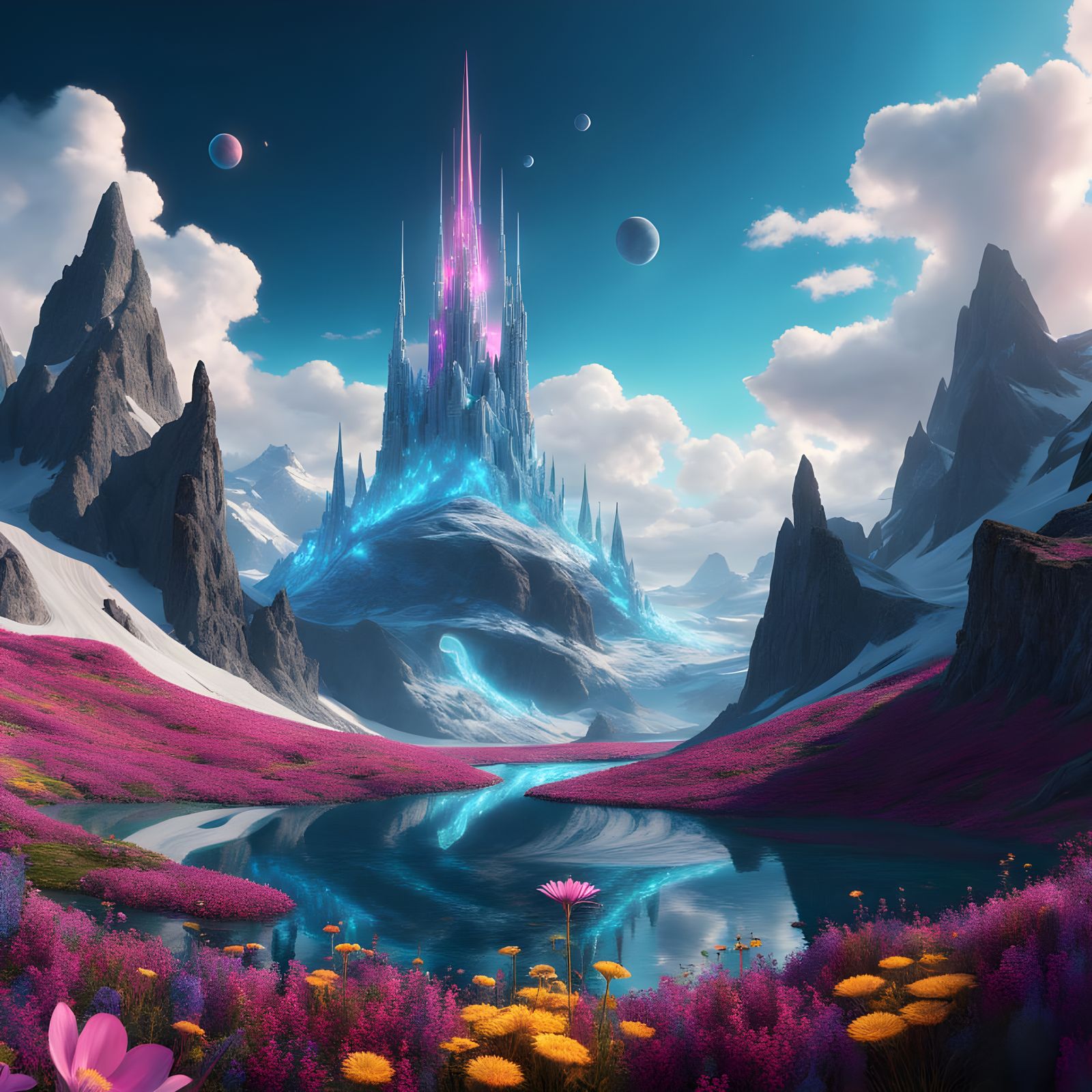 Surreal Sci-Fi Landscape in Cyberpunk Aesthetic