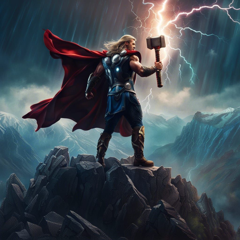 Thor and Lightning on Mountain Edge