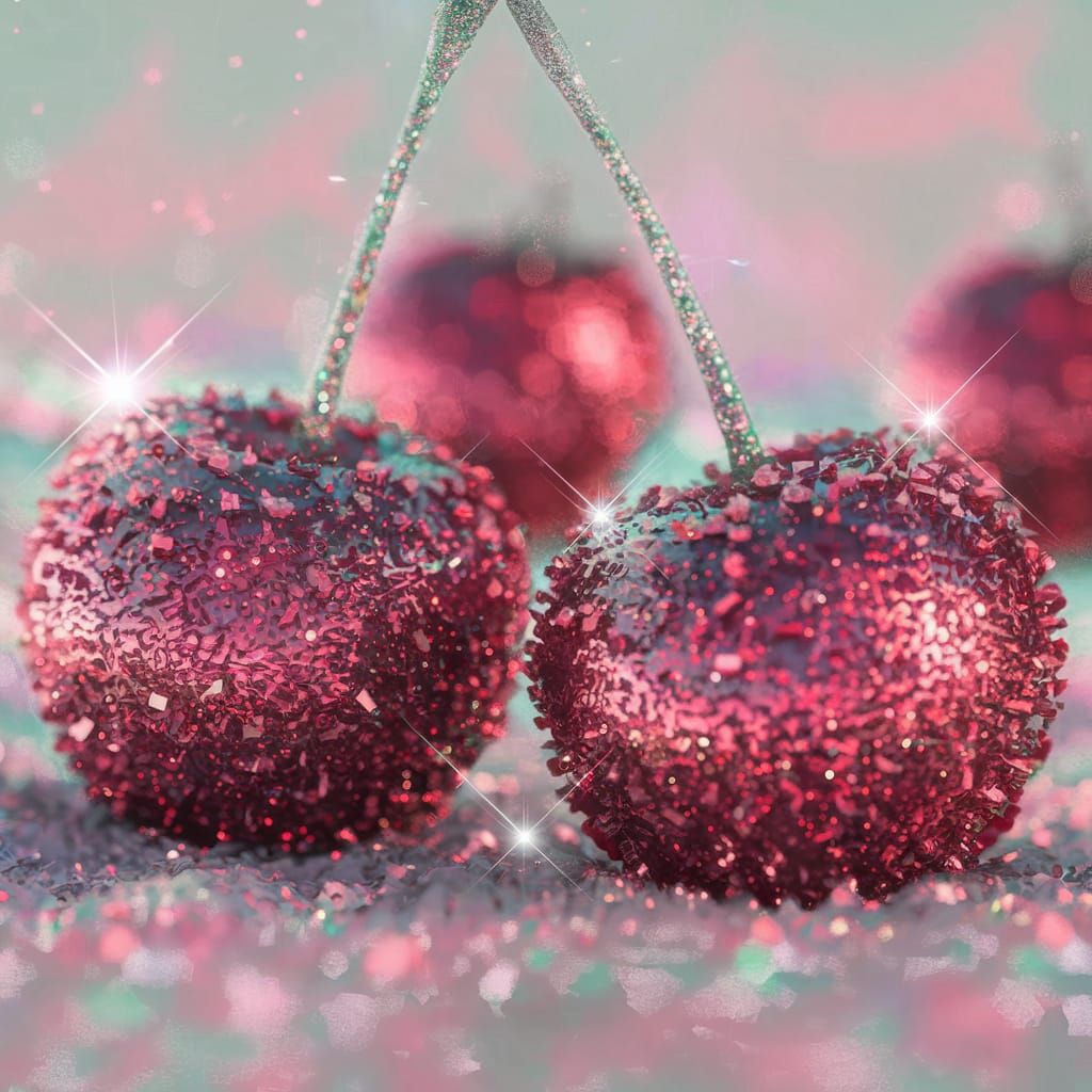 Glittering Cherries in Hyper-Realistic Digital Art