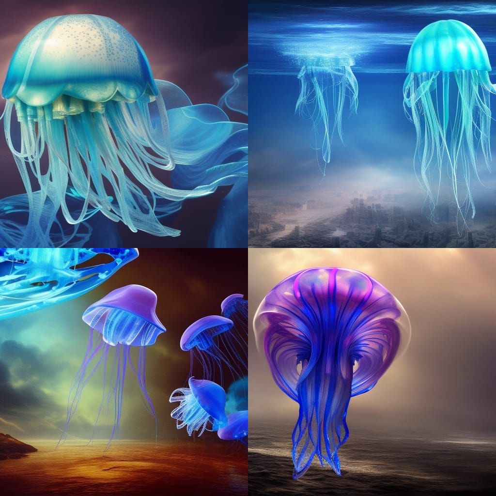 Hyperrealistic Blue Glass Jellyfish Concept Art