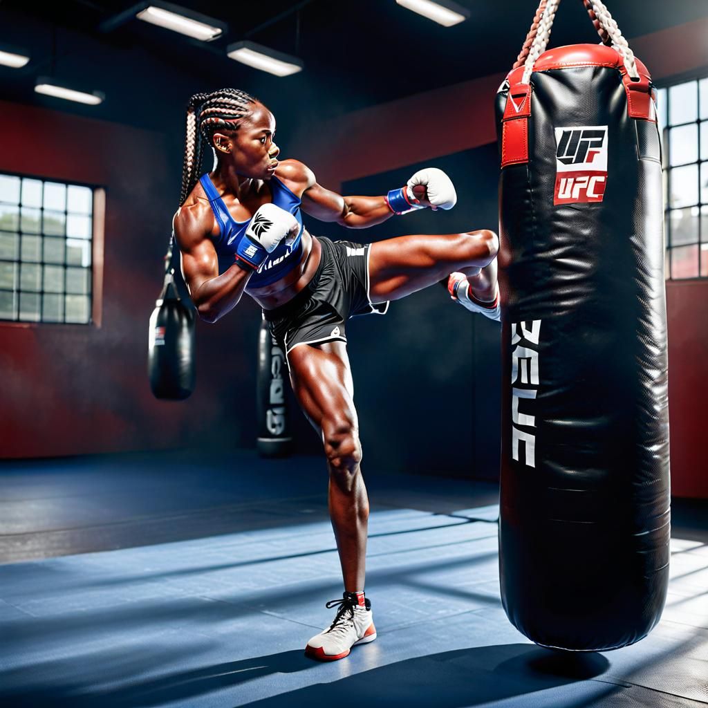 Hyperrealistic UFC Fighter Side Kick in Gym