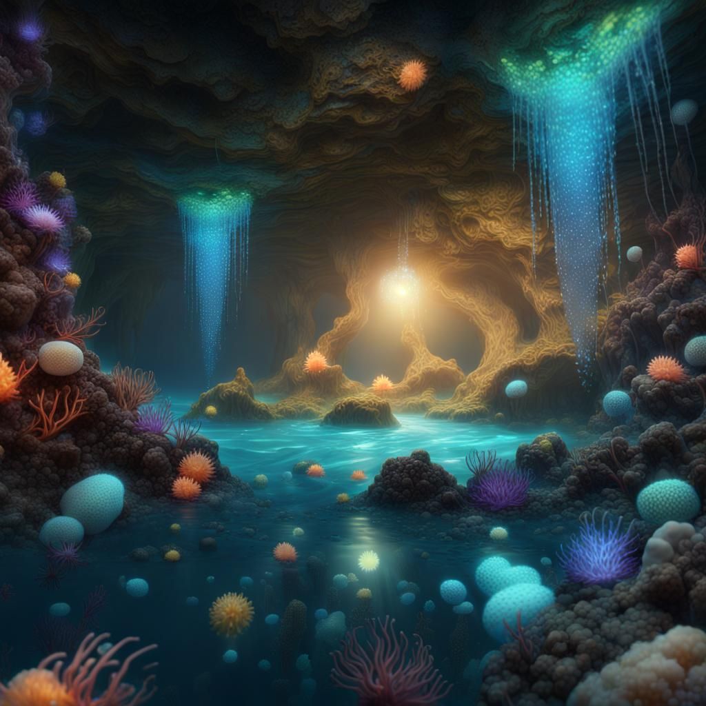 Bioluminescent Underwater Cave System in Unreal Engine