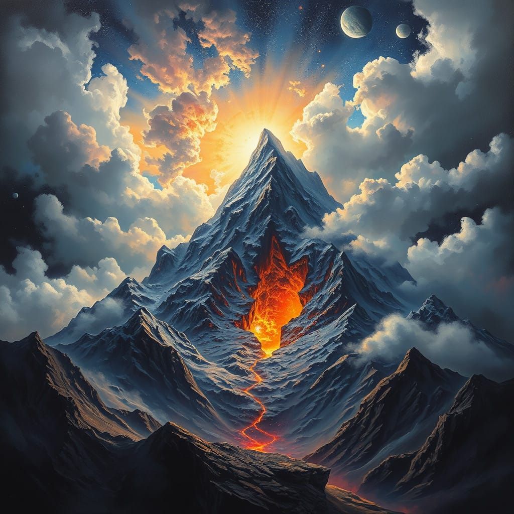 Dramatic Galaxy Glass Mountain Landscape in Vibrant Surreali...