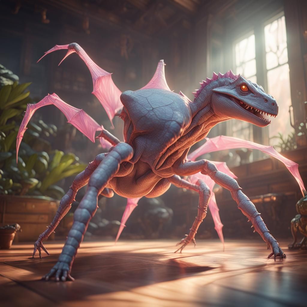 Spider Boxing Dinosaur in Kawaii Pastel Art