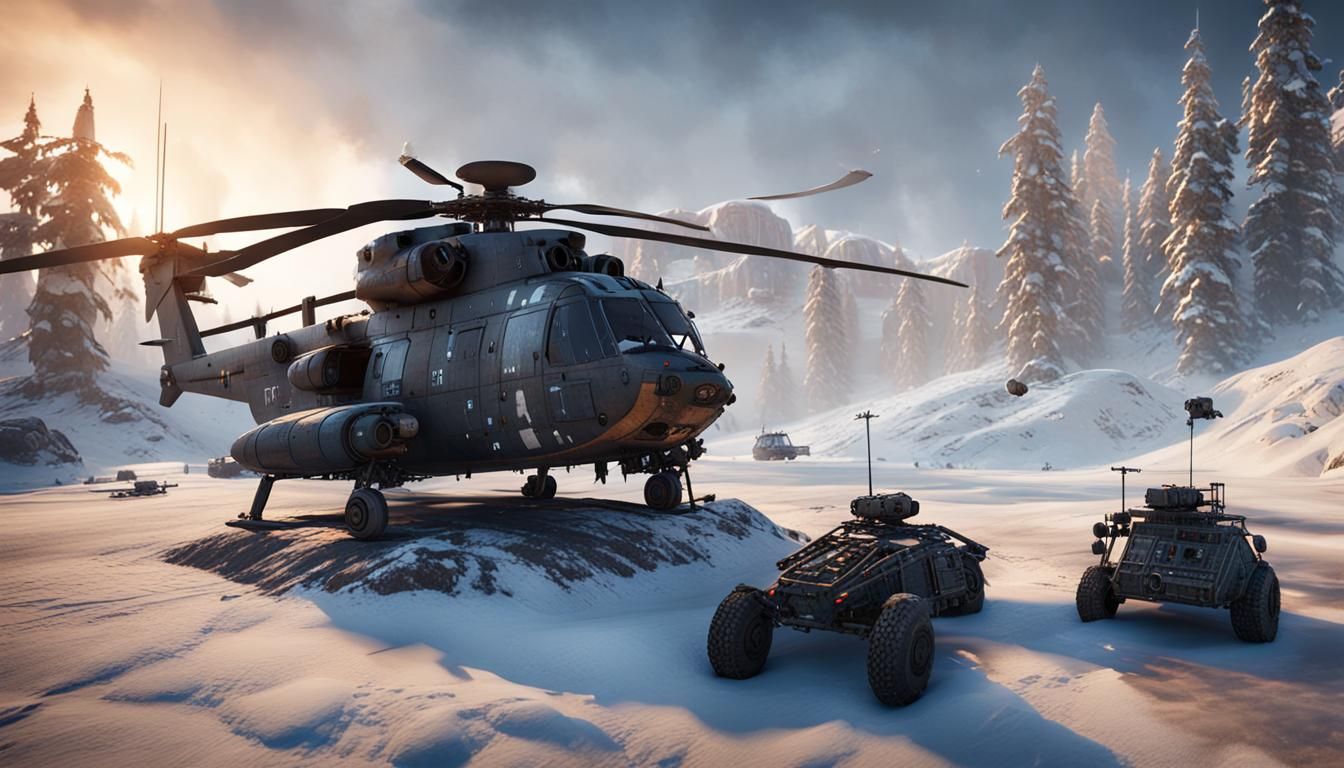 Mad Max Helicopter in Winter Night: 3D Game Art