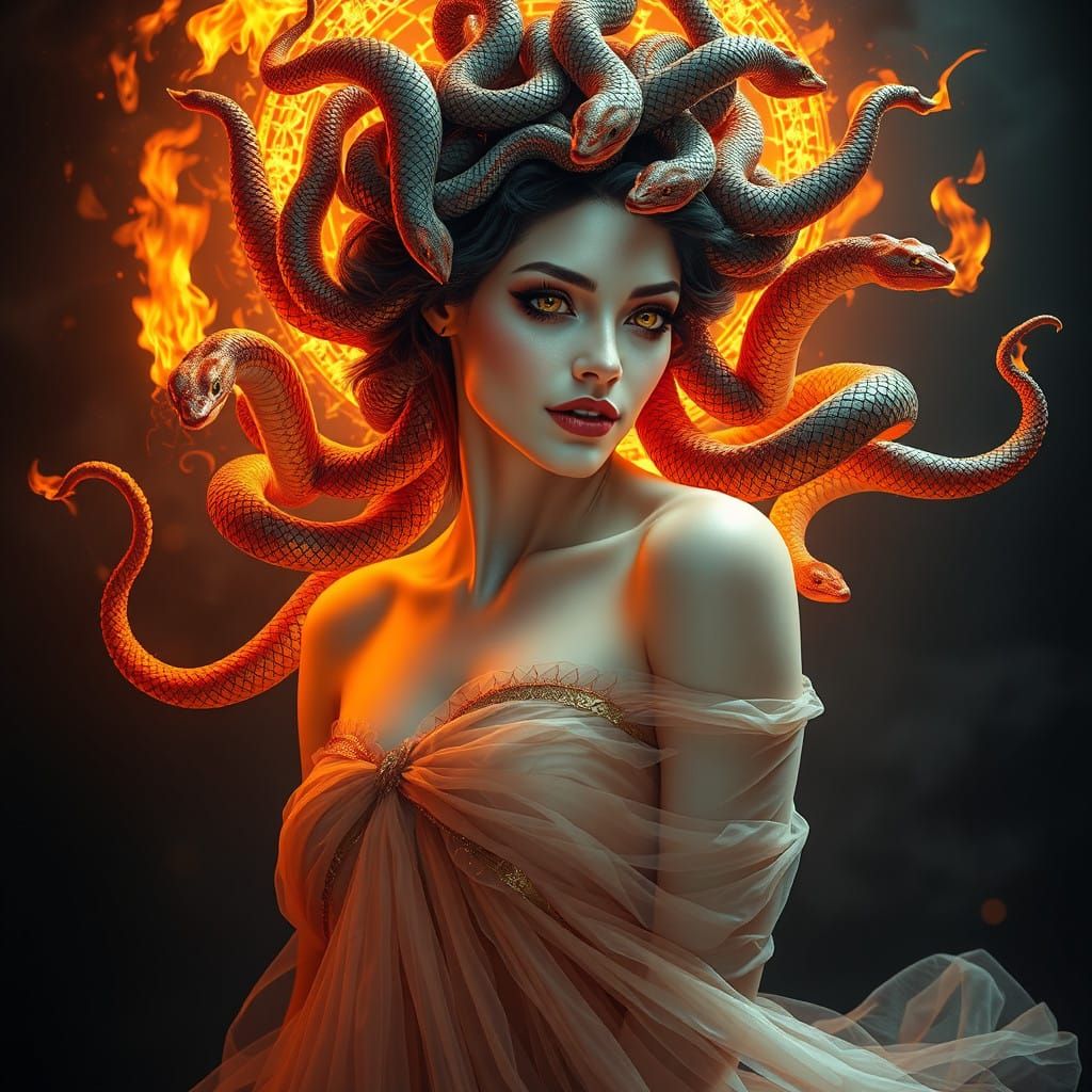 Ethereal Goddess with Flaming Serpentine Hair