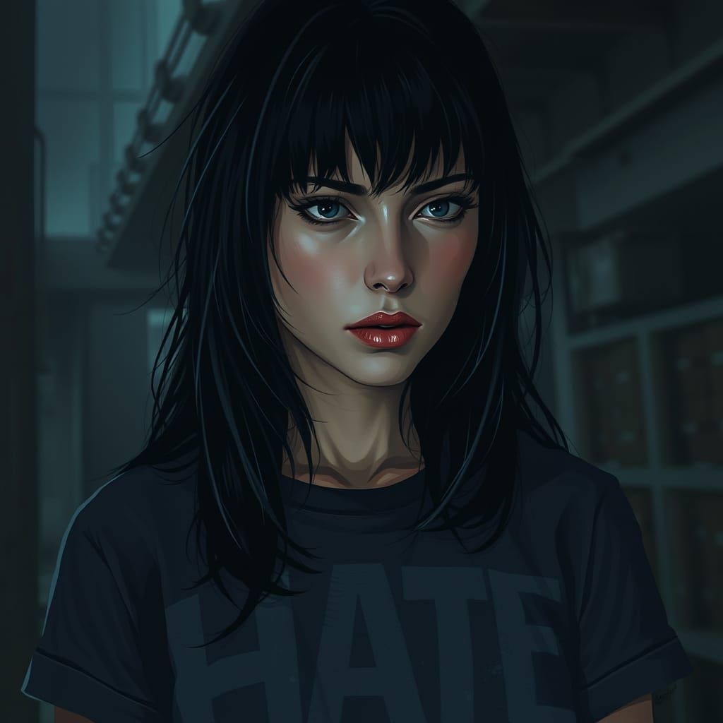 Mysterious Woman Lost in a Gritty, Industrial Landscape