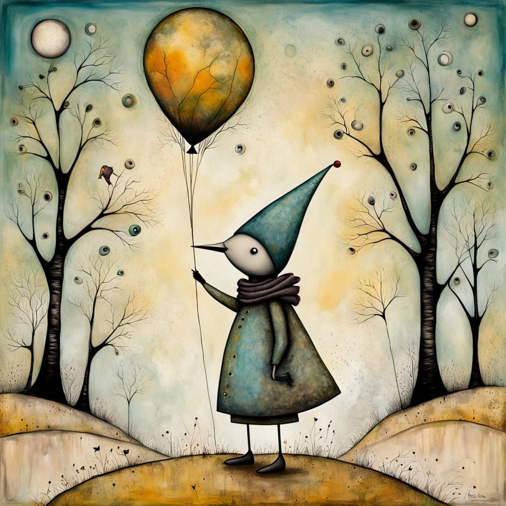 Dreamy Whimsical Wanderer in Vibrant, Alien-Inspired Art