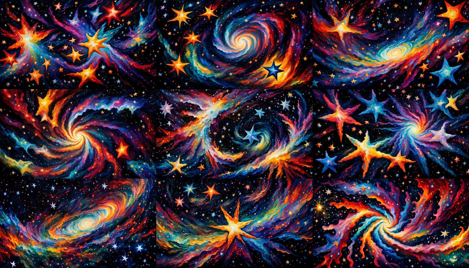 Celestial Vortex: Vibrant Star Clusters in Neo-Impressionist...