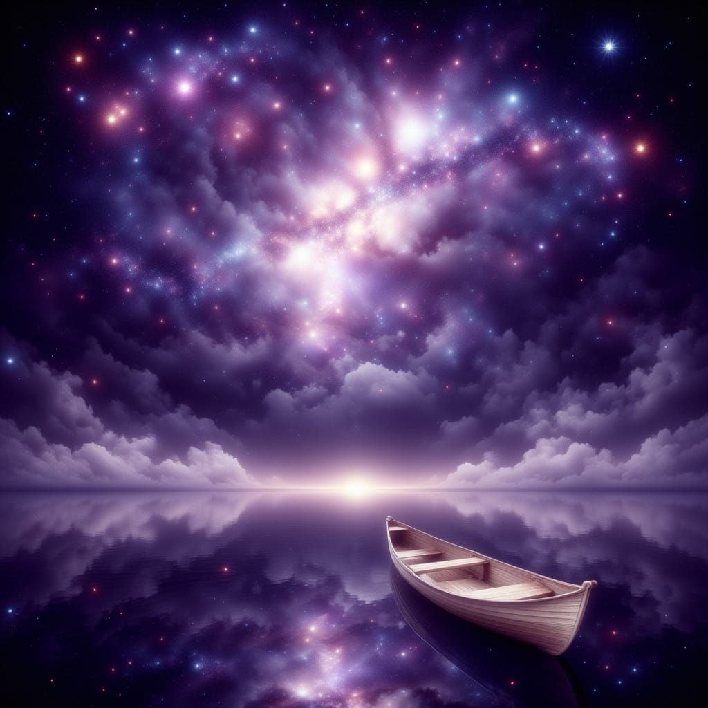 Enchanting Rowboat Adrift in Starry Purple Sky