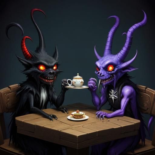 Creepy Creatures' Tea Party: A Dark Fairytale Scene