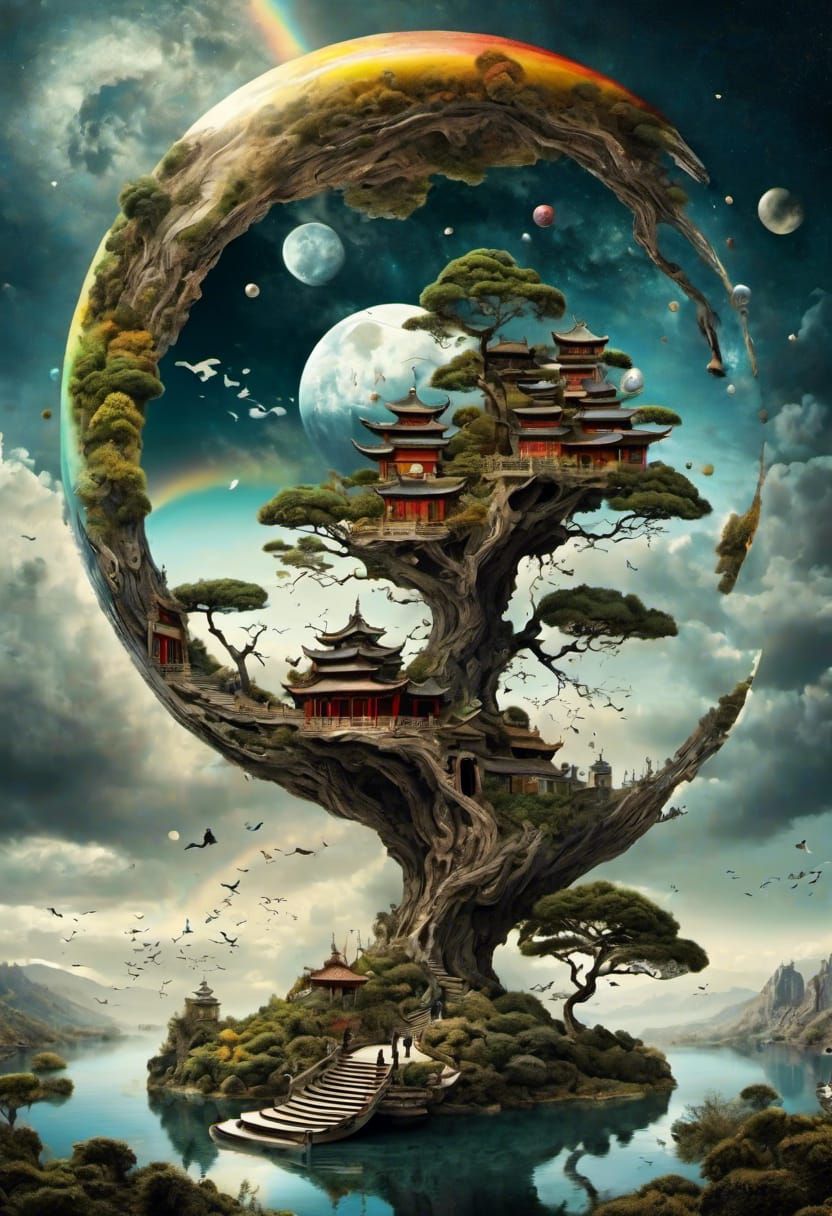 Surreal Stargate Scene in Rainbow Ink Style