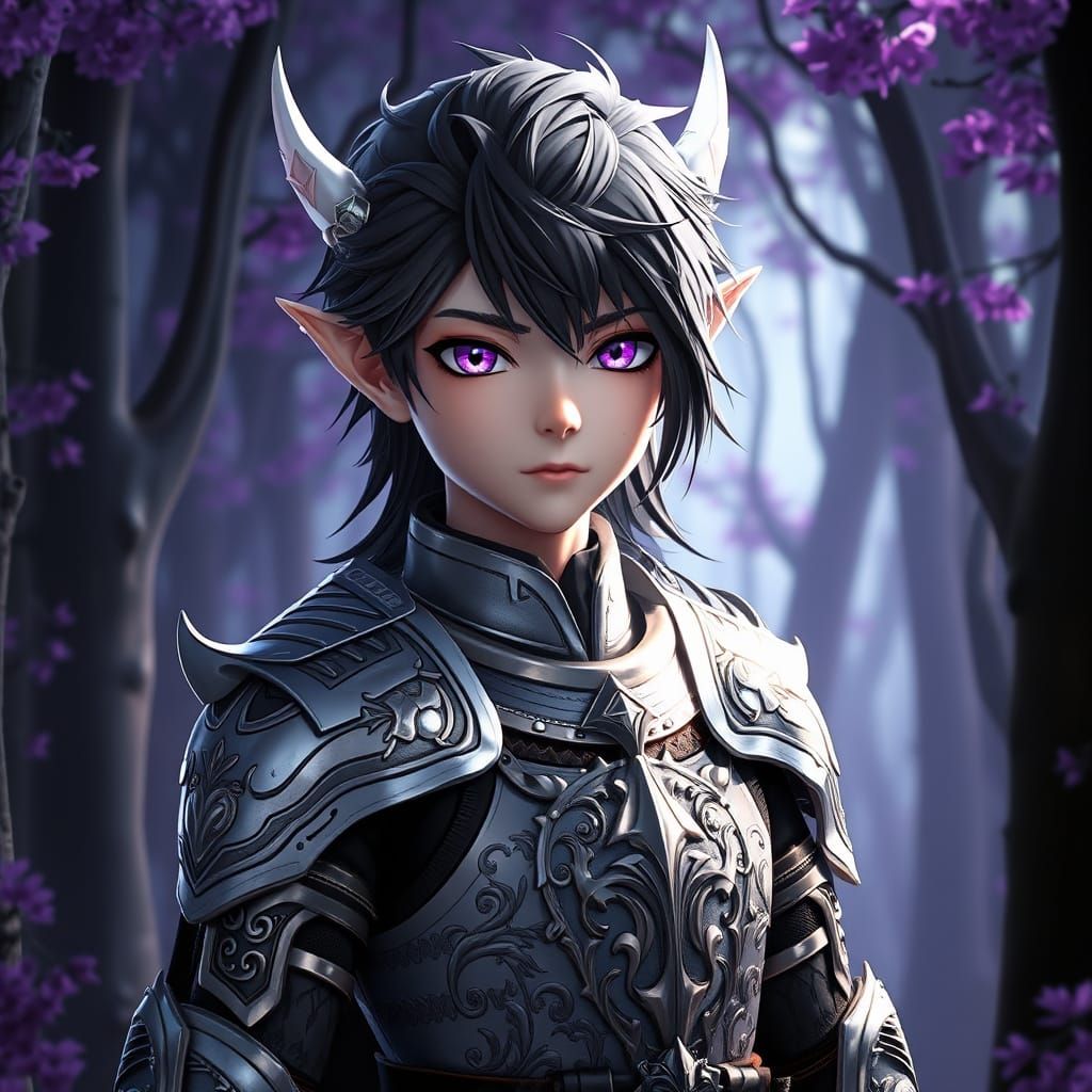 Knight of the Silver Armor in Mystical Purple Forest