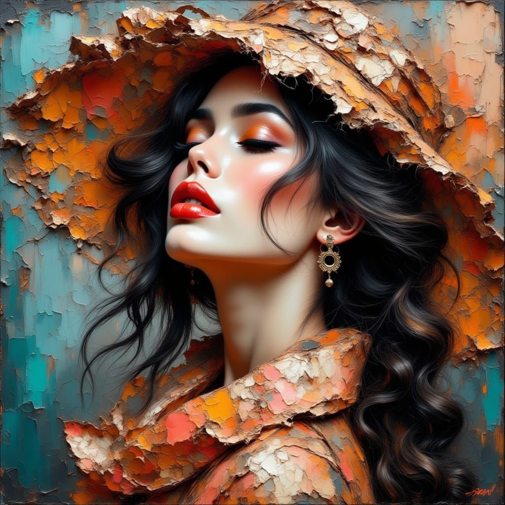 Goddess of Feminine Beauty in Textured Oil Painting