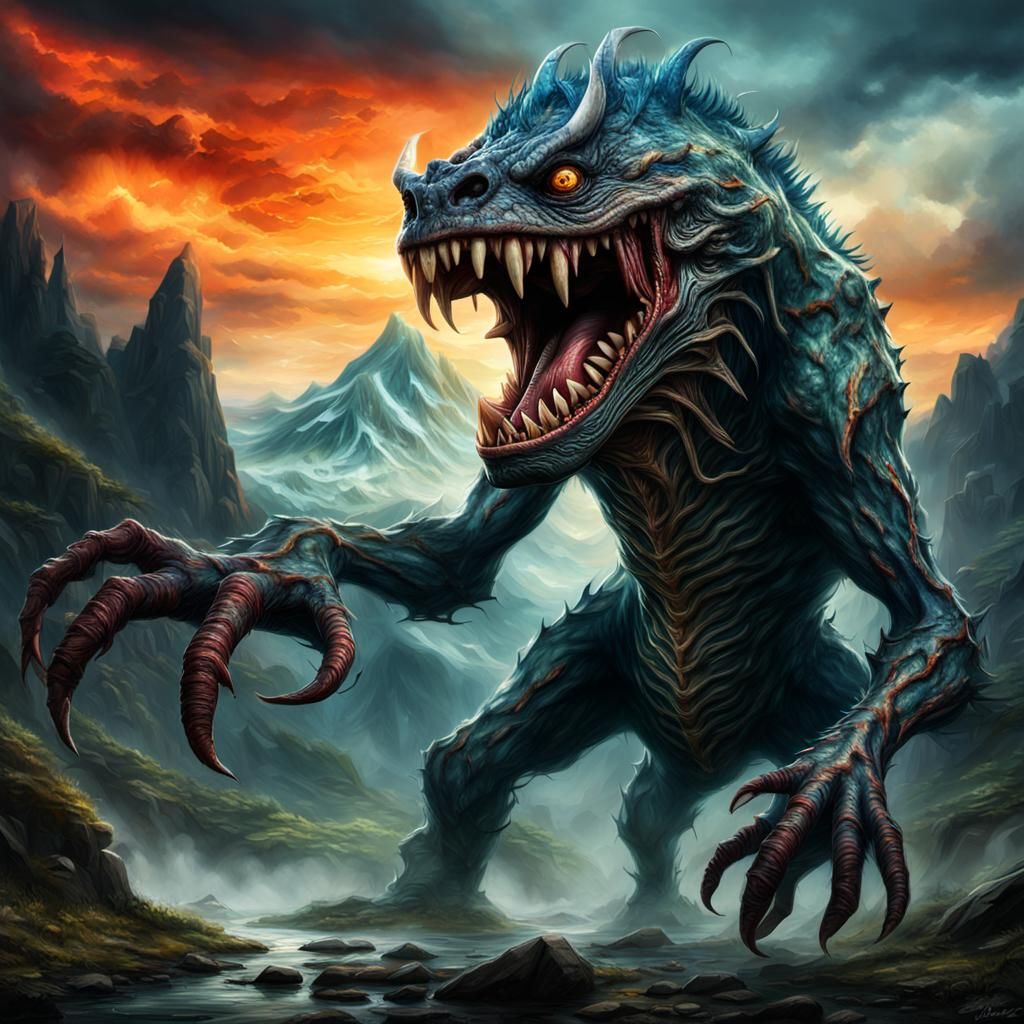 Detailed Slender Monster in Vibrant Scenery