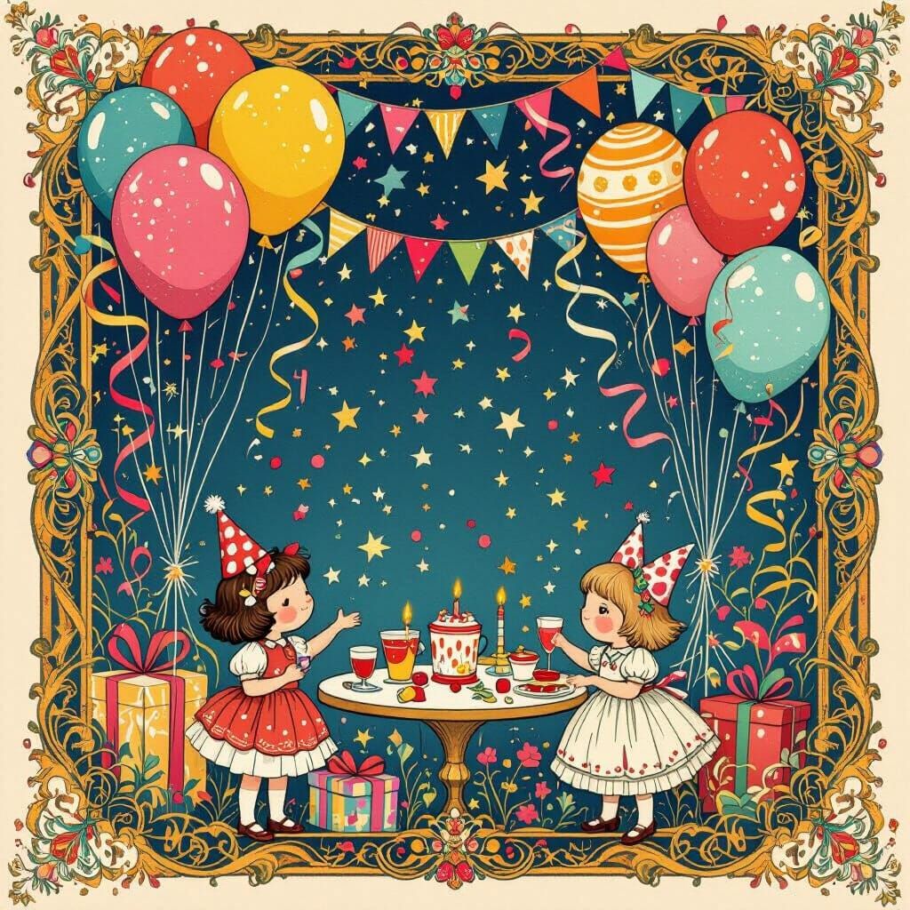 Festive Party Invitation in Digital Art Nouveau Style