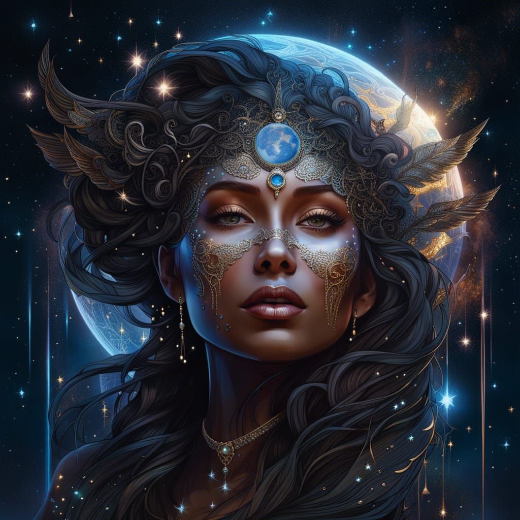 Moon Goddess Portrait in Digital Art Style