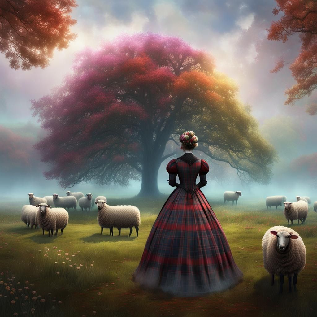 Victorian Woman in Flower Meadow, Fantasy Art