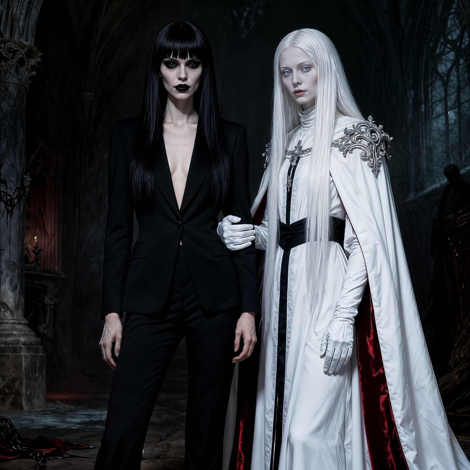 Gothic Vampire Women in Tailored Suits and Ritual Garments