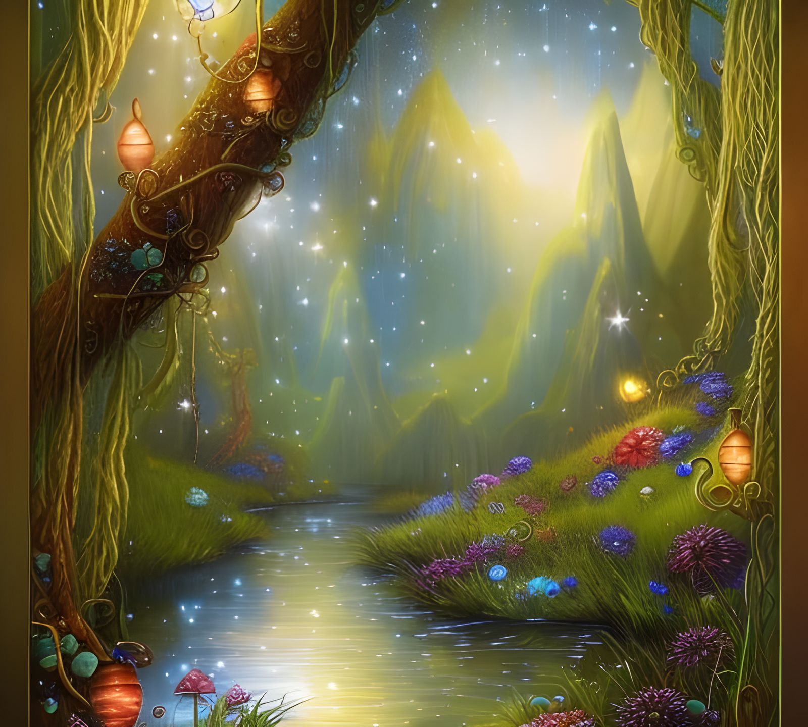 Enchanting Gnome Home Illustration with Luminous Details