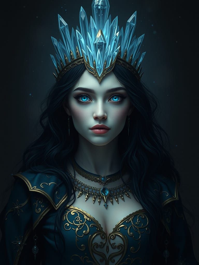 Crystal-Crowned Sorceress in Cyberpunk Style