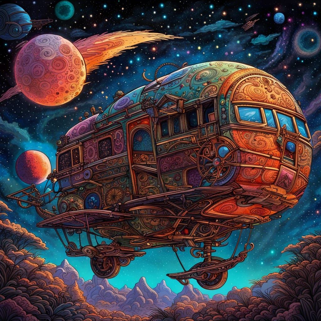 Psychedelic Flying Caravan Among the Stars