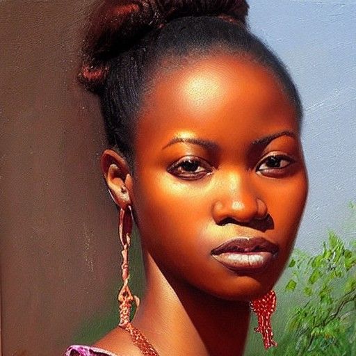 Beautiful African Woman: Oil Painting Portrait