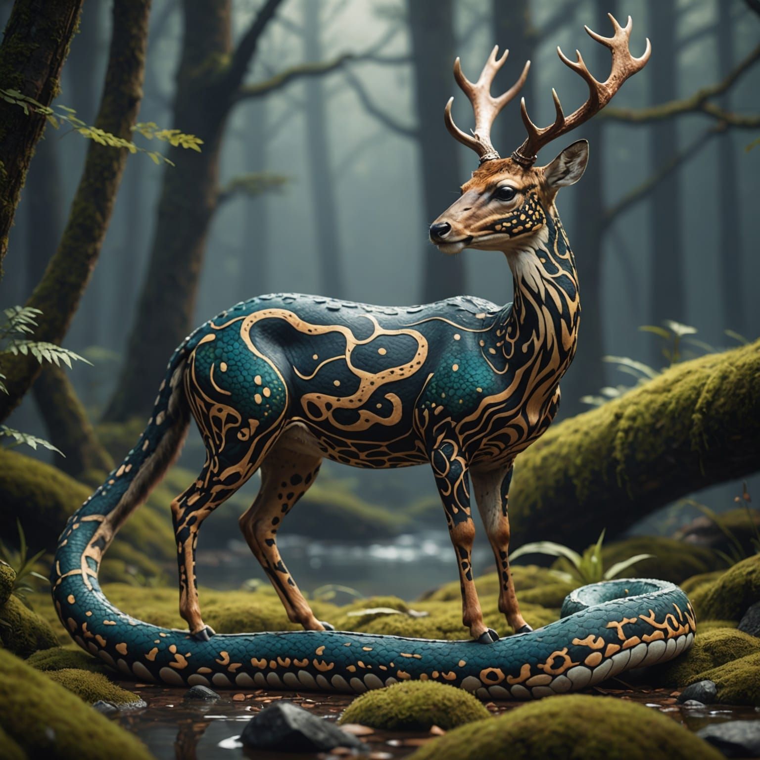 Spotted Deer Pattern on Snake: Detailed Matte Painting