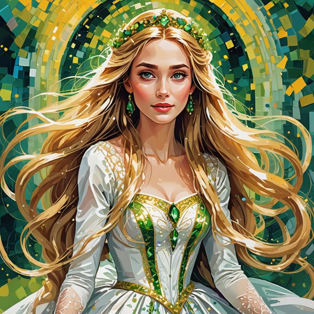 Radiant Rapunzel Portrait in Geometric Pop Art Style