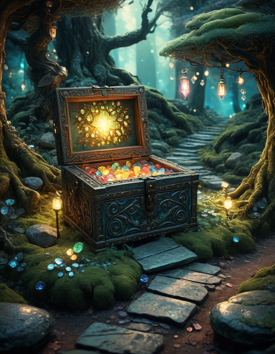Enchanted Forest Pathway Unveiled from Antique Magical Box