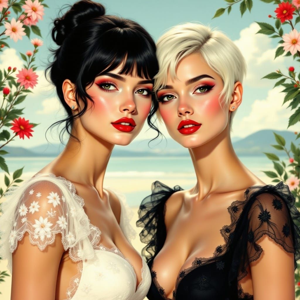 Retro Pin-Up Women Embody Opposites in Love