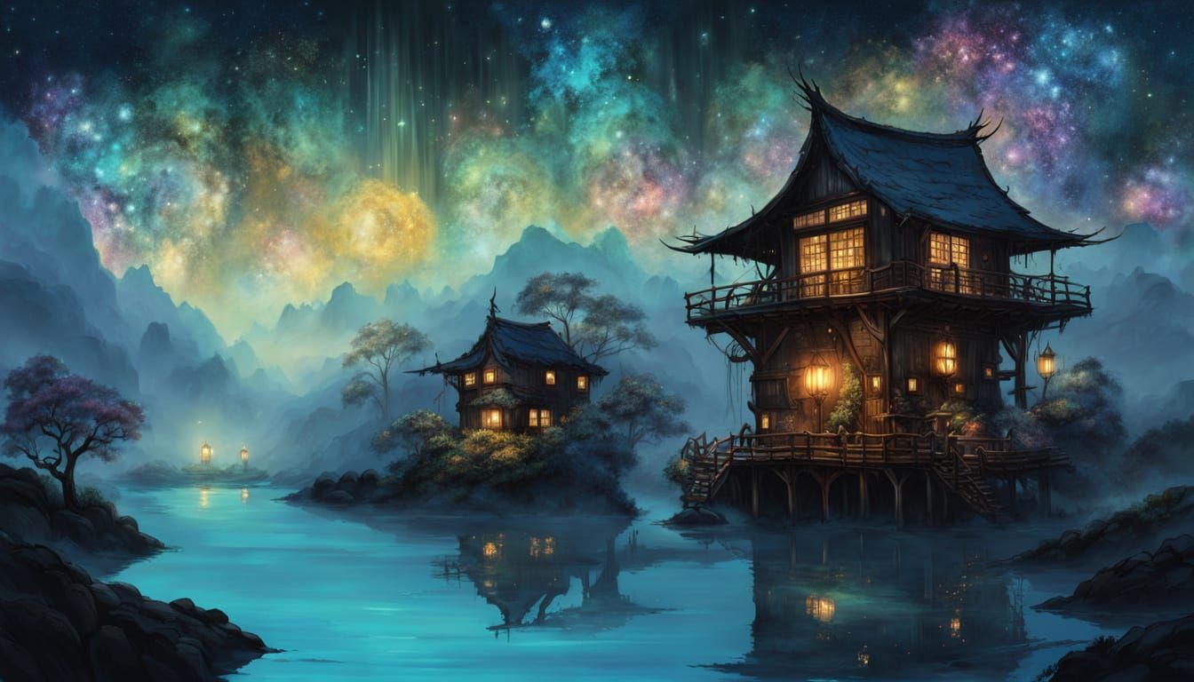 Moonlit River Whispers in Iridescent Hues