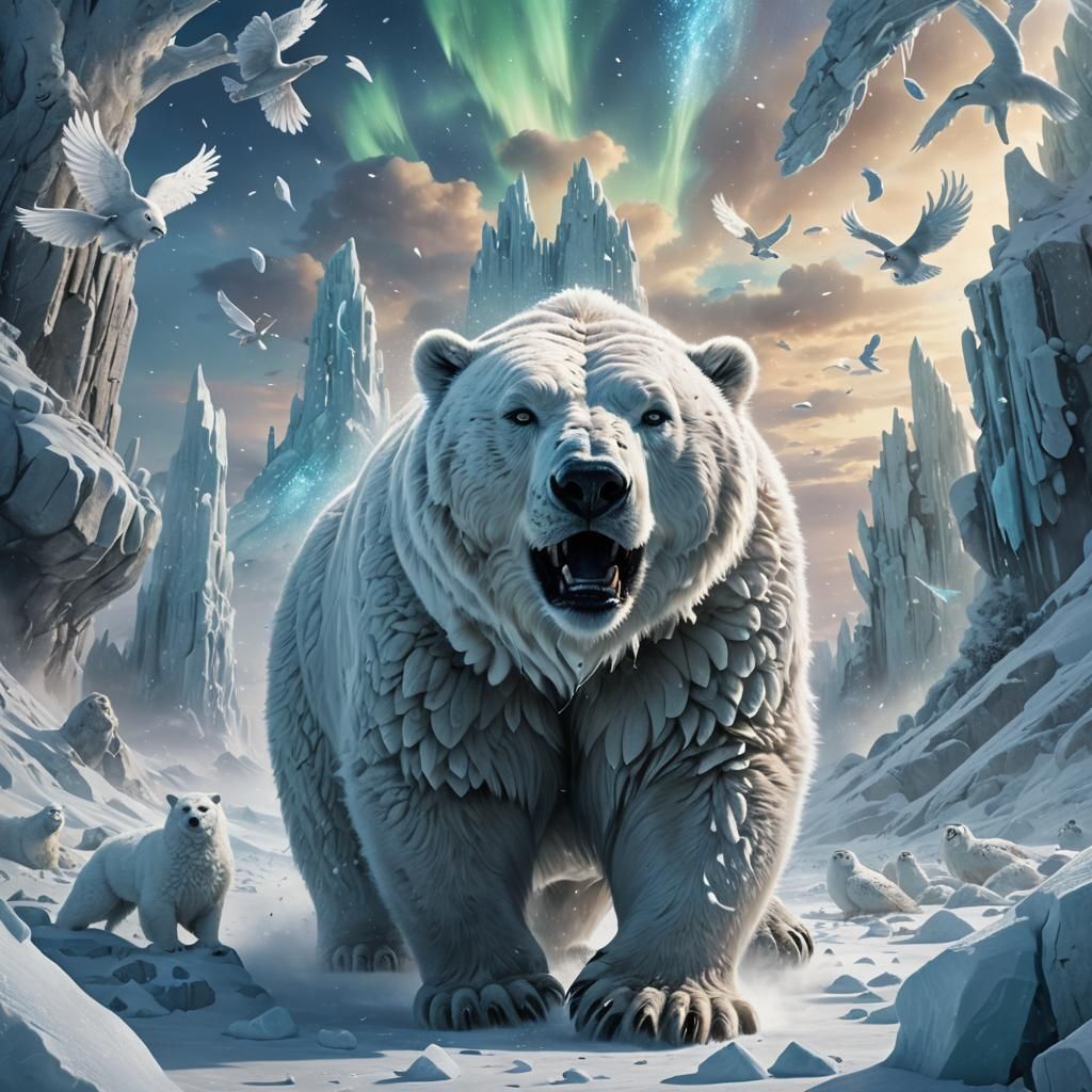 Colossal Mythical Ice Bear in Winter Landscape