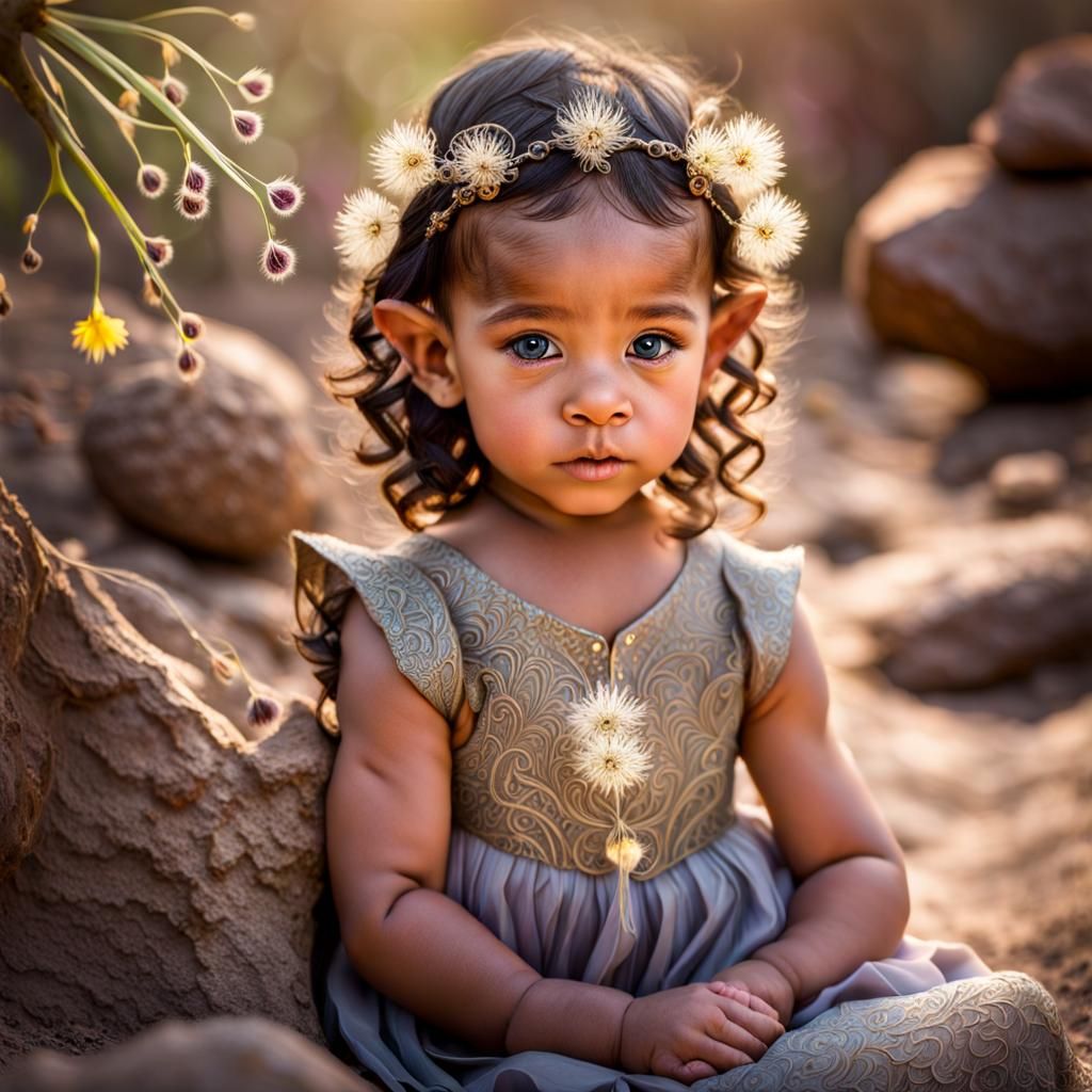 Ethereal Desert Elf Child in Hyperrealistic Style
