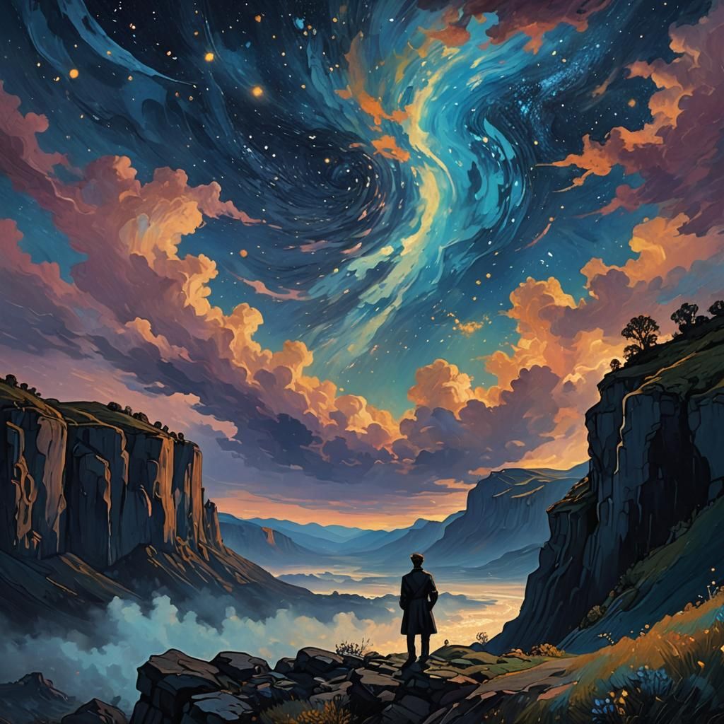 Celestial Vista in Zaffre Hues, Impasto Painting