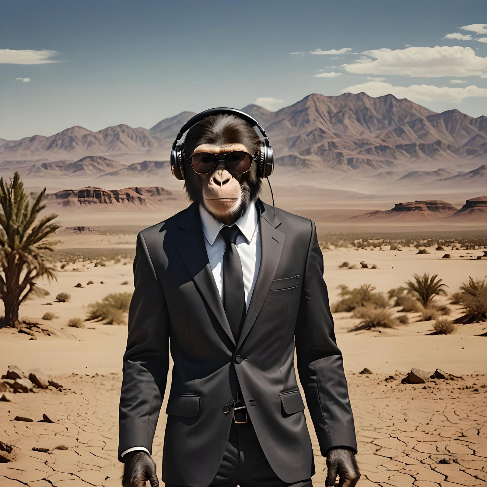 Monkey in Business Attire Embracing Desert Solitude