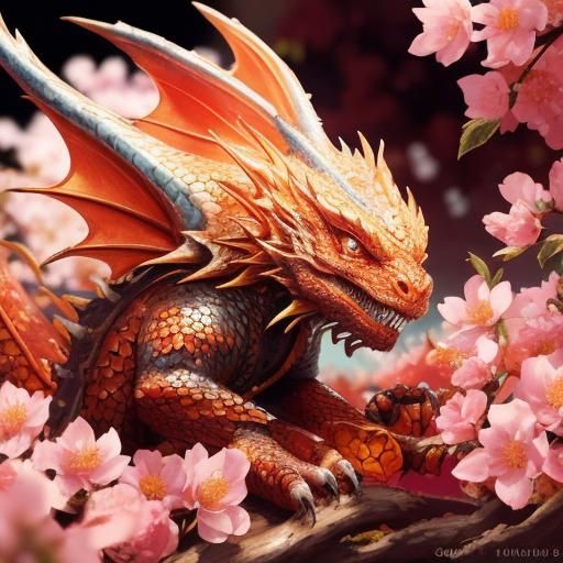 Miniature Cherry Dragon Fantasy Concept Art in Oil Paint