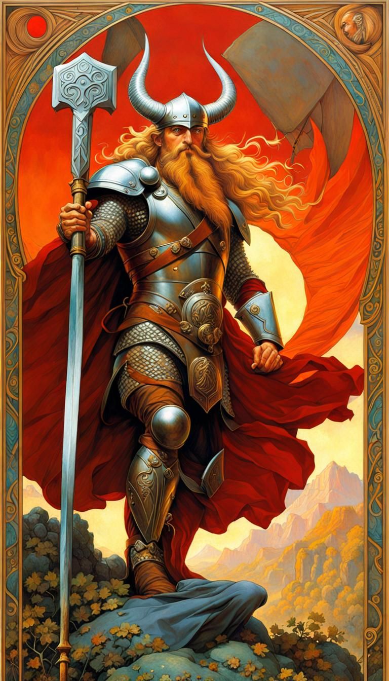 Thor, Viking God of Thunder in Art Nouveau Style