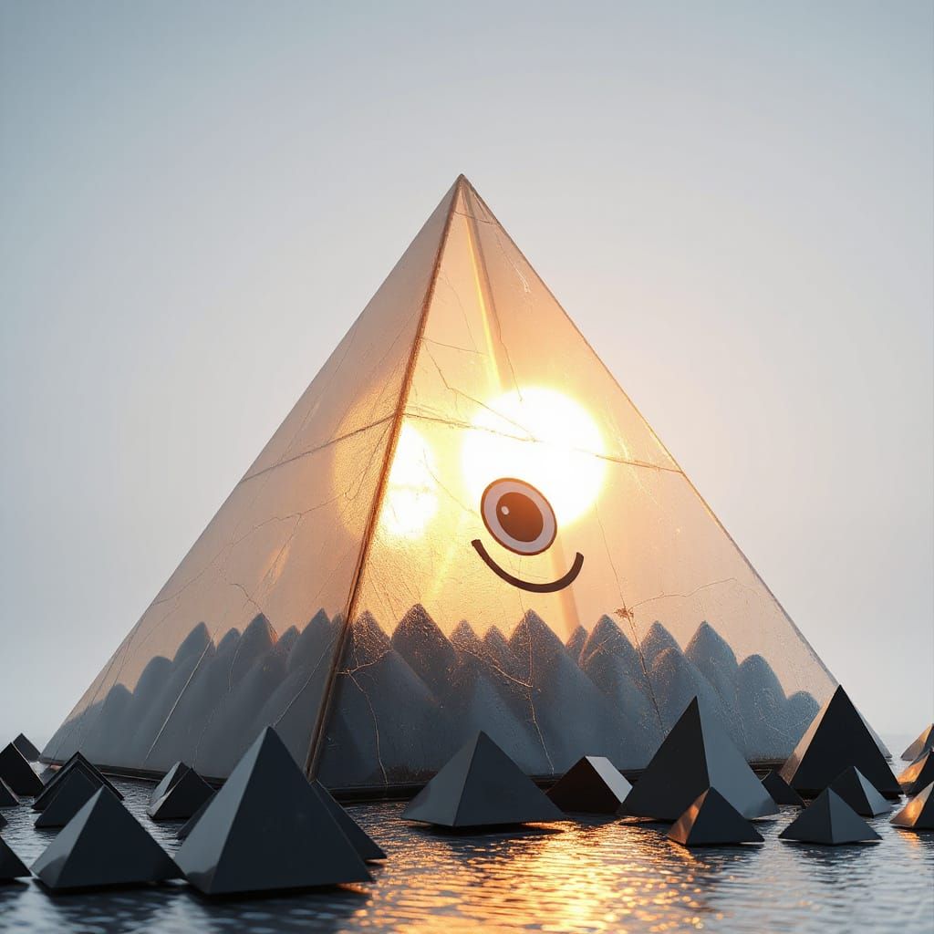 Translucent Plastic Pyramid Dreamscape in Hyperrealistic CGI...