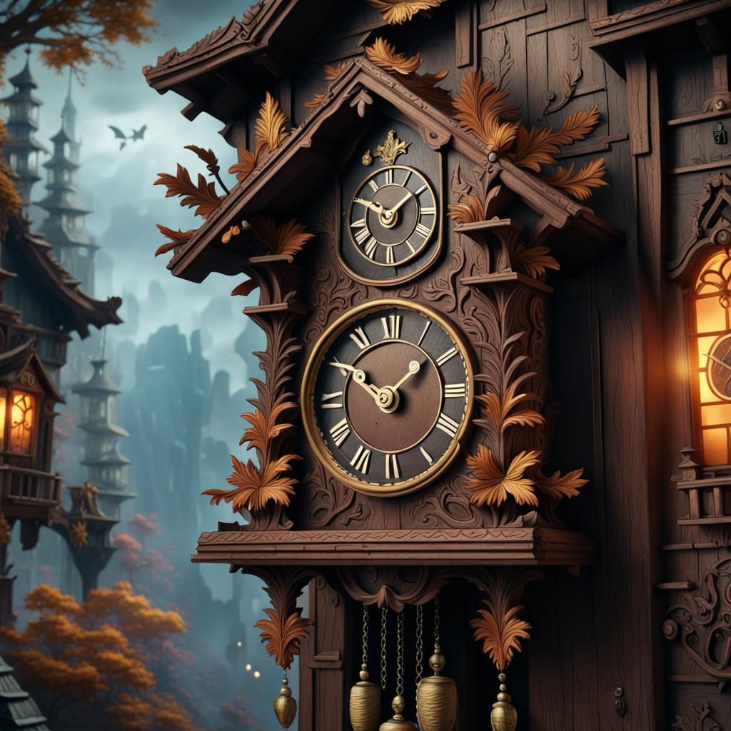 Fantastical Phoenix Cuckoo Clock at Midnight