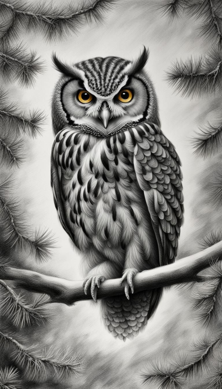 Detailed Charcoal Drawing of a Christmas Owl
